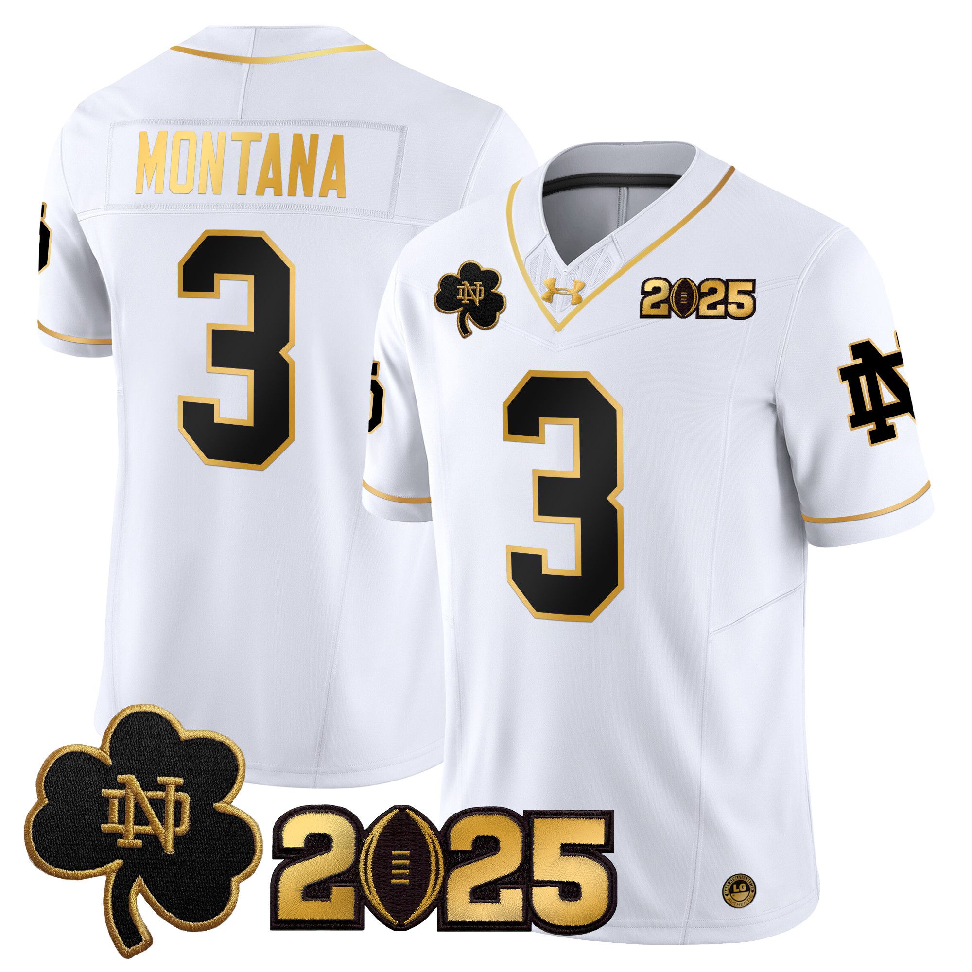 Men Notre Dame Fighting Irish 3 Montana White 2025 CFP Final Patch Gold Vapor Limited NCAA Jersey